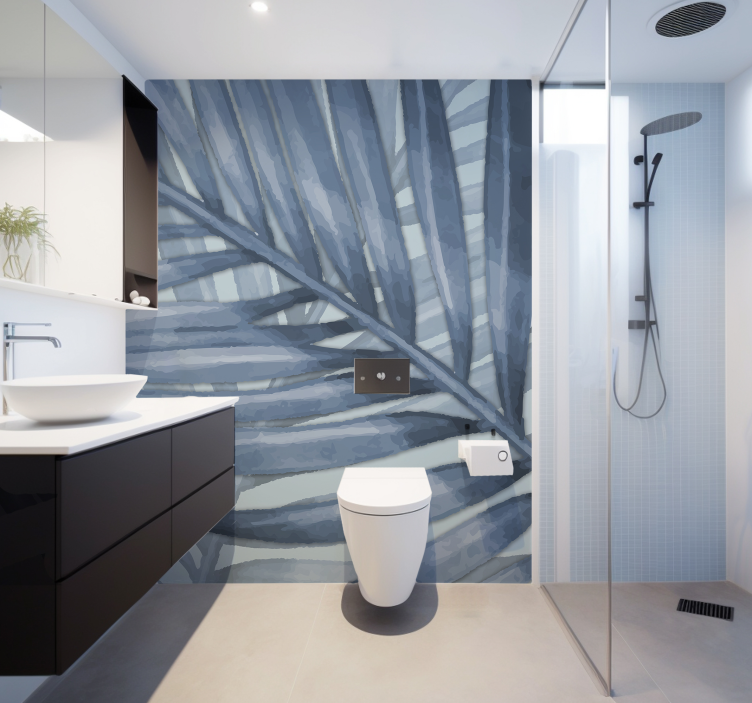 Fotomurale per bagno foglia tropicale blu - TenStickers