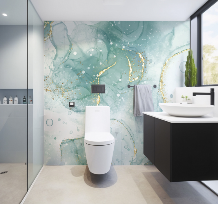 Fotomurale per bagno marmo turchese e oro - TenStickers