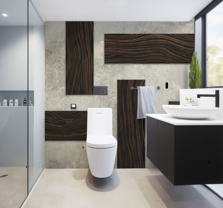 Fotomurale per bagno texture cemento e legno - TenStickers