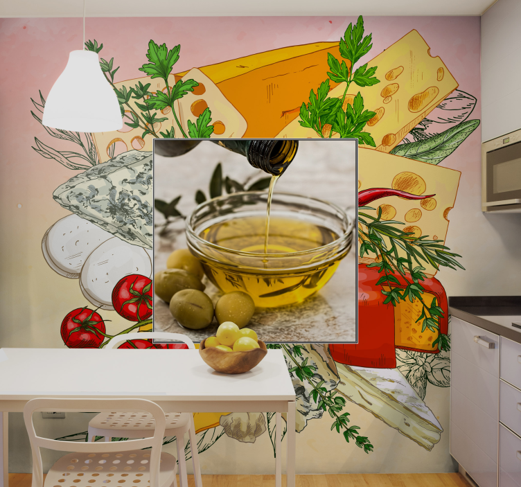 Fotomurale per cucina formaggio e mix di olive - TenStickers