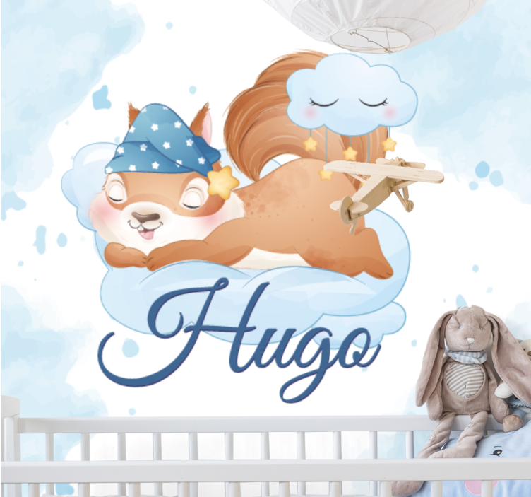 Fotomurale per neonato sogni di scoiattolo assonnato - TenStickers
