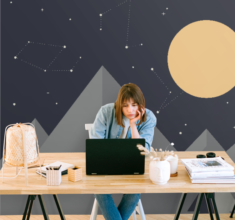 Fotomurale spaziale vette montane illuminati dalla luna - TenStickers