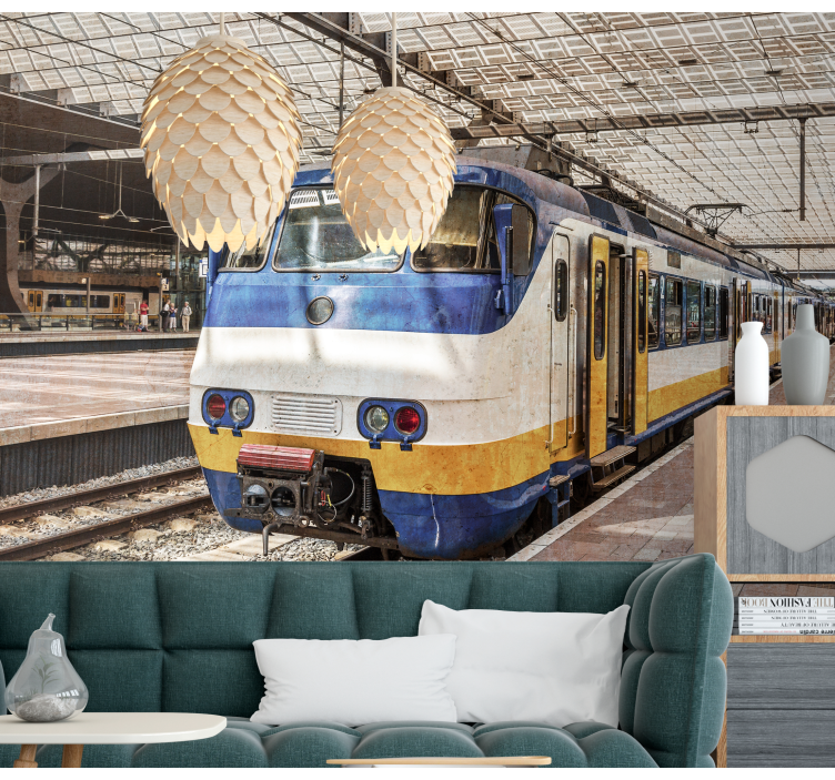 Fotomurale veicoli treno giallo e blu - TenStickers
