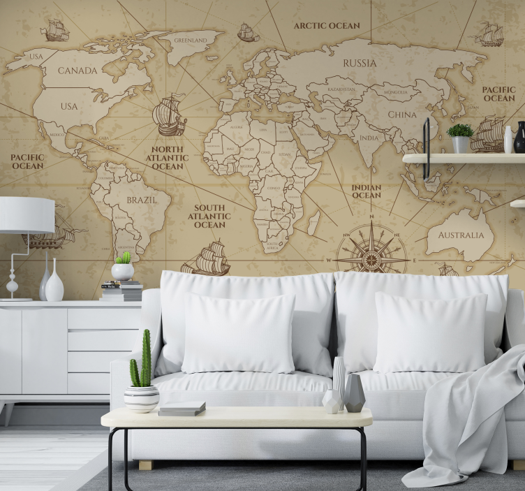Fotomurale con mappa del mondo effetto seppia - TenStickers