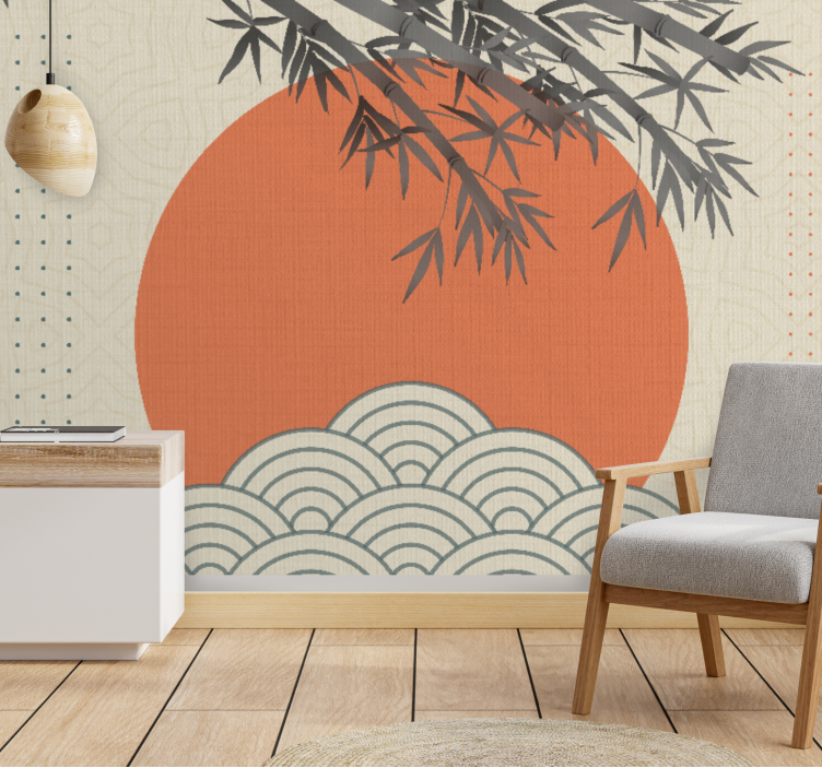 Fotomurale zen bamboo e sole arancione - TenStickers
