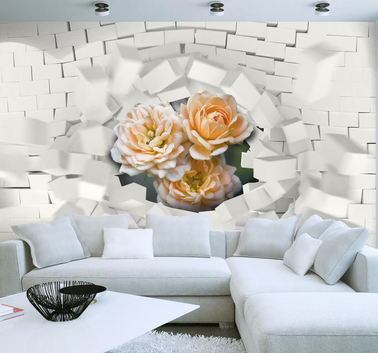 Carta da parati 3D grandi cubi e fiori - TenStickers