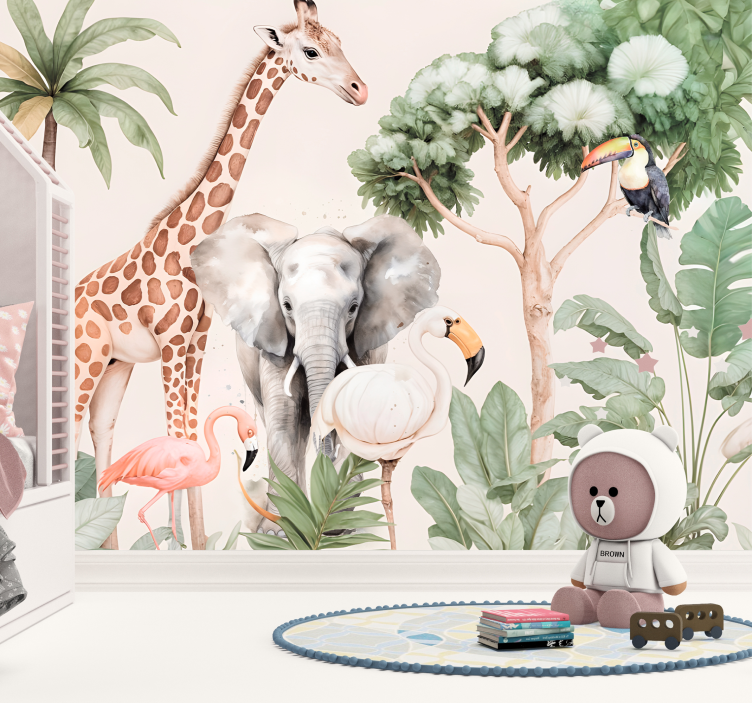 Fotomurali animali diversi paesaggio della savana - TenStickers