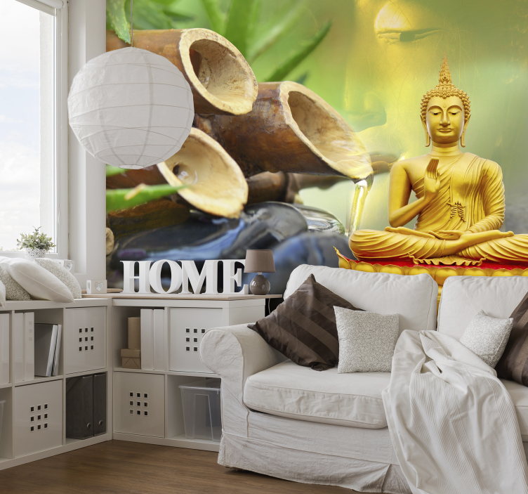 Fotomurale Buddha dorato con canne di bambù - TenStickers
