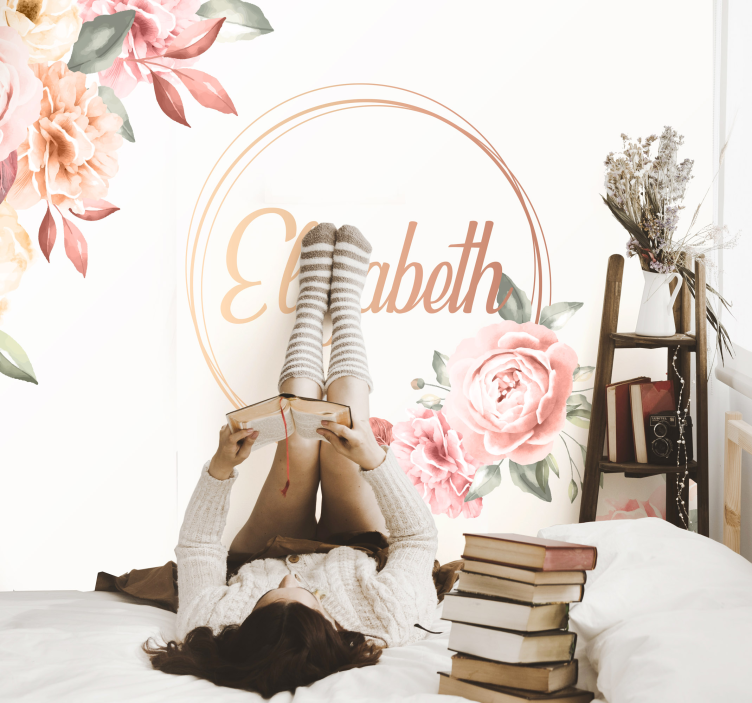 Fotomurale personalizzato Cornice di fiori con nome - TenStickers