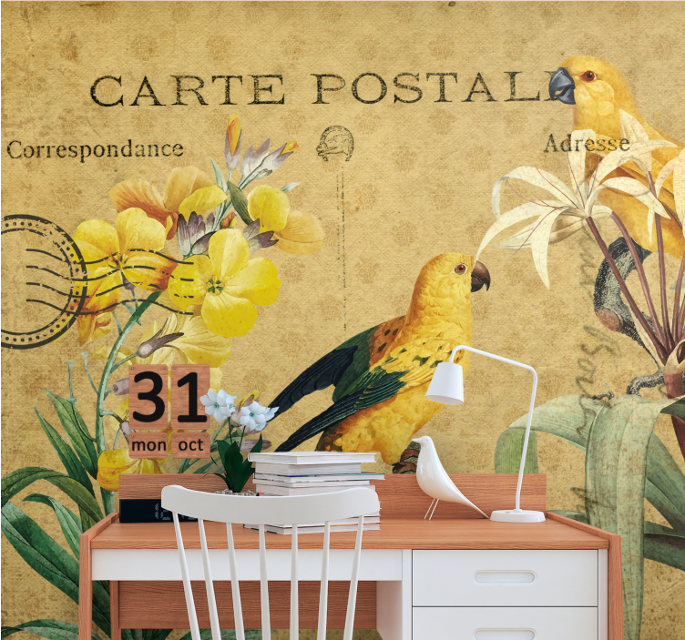 Fotomurali fiori diversi pappagalli e flora vintage - TenStickers