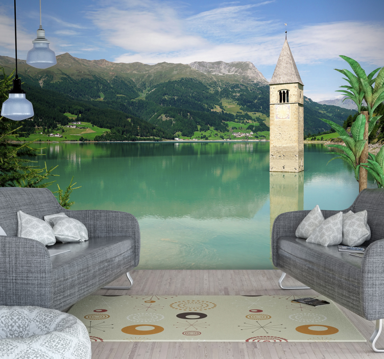 Poster murale Curon Venosta lago con campanile - TenStickers