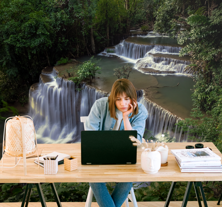 Fotomurali natura tranquillo rifugio con cascata - TenStickers