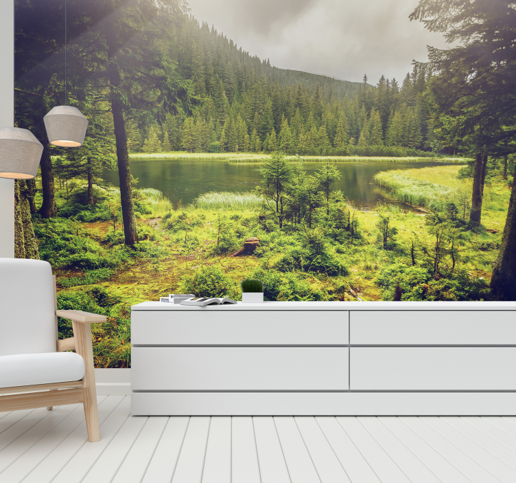 Fotomurale paesaggio con alberi e lago naturale - TenStickers