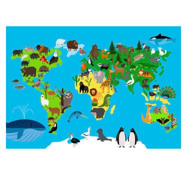 Fotomurale mappamondo animali in stile bambino - TenStickers