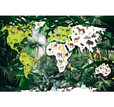 Fotomurale mappamondo mappa del mondo animale - TenStickers