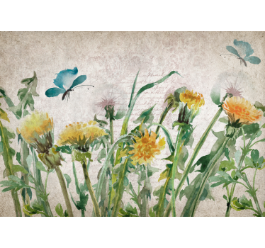 Fotomurale fiori dente di leone con farfalle - TenStickers