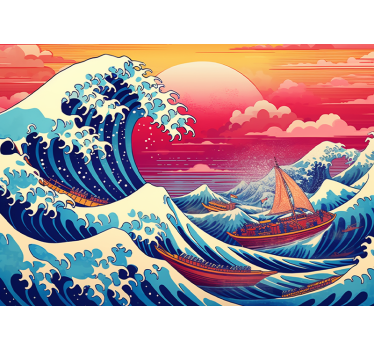 Fotomurale onda di Kanagawa colori saturi - TenStickers