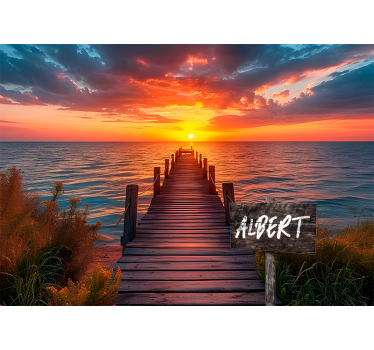 Murale cameretta ragazzi con nome e percorso del tramonto - TenStickers