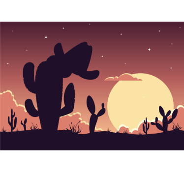 Fotomurale cameretta silhouette tramonto cactus - TenStickers
