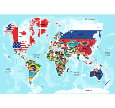 Carta da parati per ragazzi con mappa del mondo e bandiere - TenStickers