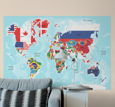 Carta da parati per ragazzi con mappa del mondo e bandiere - TenStickers