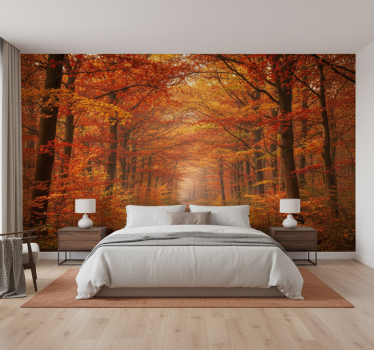 Carta da parati foresta sentiero degli alberi d'autunno - TenStickers