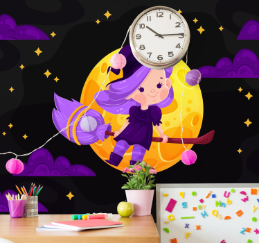 Fotomurale cameretta ragazzi scopa da strega carina - TenStickers