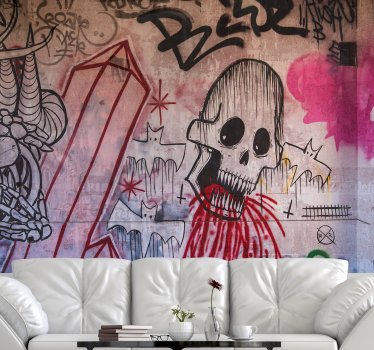 Fotomurale arte urbana teschio e pipistrelli - TenStickers