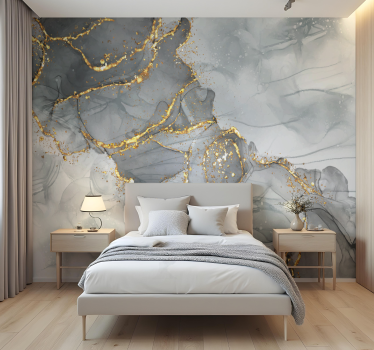Fotomurale camera da letto parete a mosaico grigio e oro - TenStickers