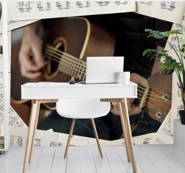 Fotomurale cameretta ragazzi chitarra e spartiti - TenStickers