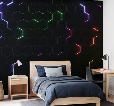 Fotomurale cameretta ragazzi esagoni 3d al neon - TenStickers