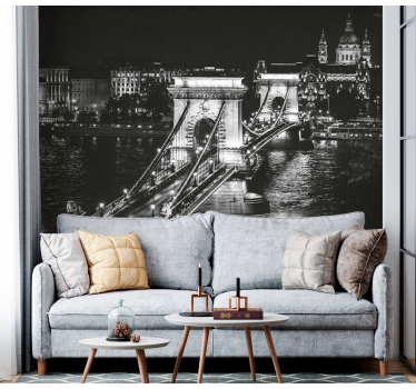 Fotomurale città ponte delle catene di notte - TenStickers