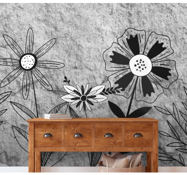 Fotomurale fiori bianchi e neri - TenStickers