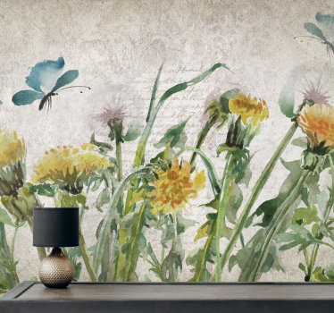 Fotomurale fiori dente di leone con farfalle - TenStickers