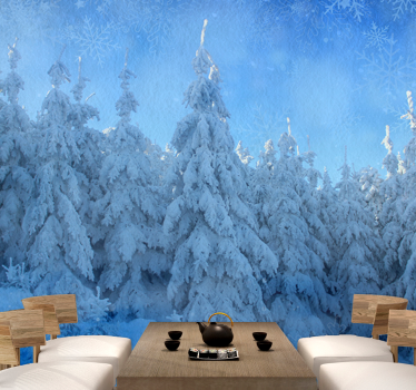 Fotomurale foresta alberi di pino innevati - TenStickers