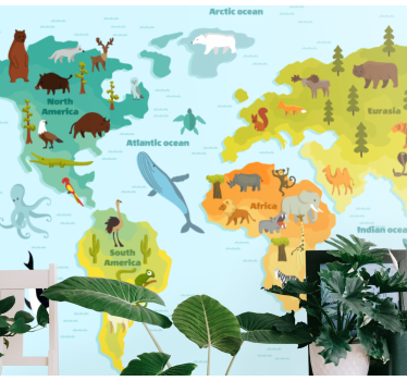 Fotomurale mappamondo esplorazione animale globale - TenStickers