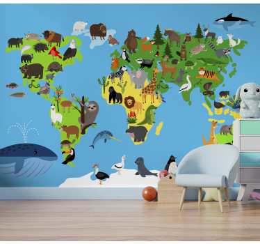Fotomurale mappamondo animali in stile bambino - TenStickers