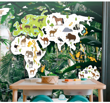 Fotomurale mappamondo mappa del mondo animale - TenStickers