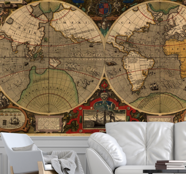 Fotomurale mappamondo mappa globale retrò - TenStickers