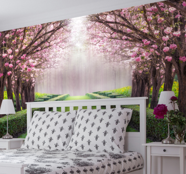 fotomurale 3d paesaggio boschetto rosa - TenStickers
