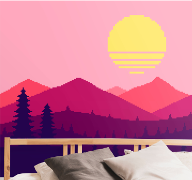 Fotomurale paesaggi tramonto montano pixelato - TenStickers