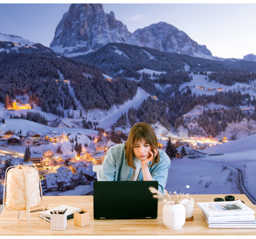 Fotomurale paesaggi villaggio di montagna innevato - TenStickers