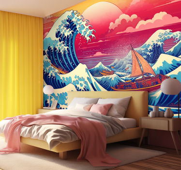 Fotomurale onda di Kanagawa colori saturi - TenStickers