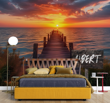 Murale cameretta ragazzi con nome e percorso del tramonto - TenStickers