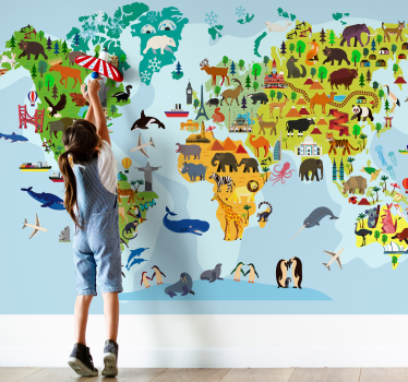 Fotomurale mappamondo con monumenti dei paesi - TenStickers