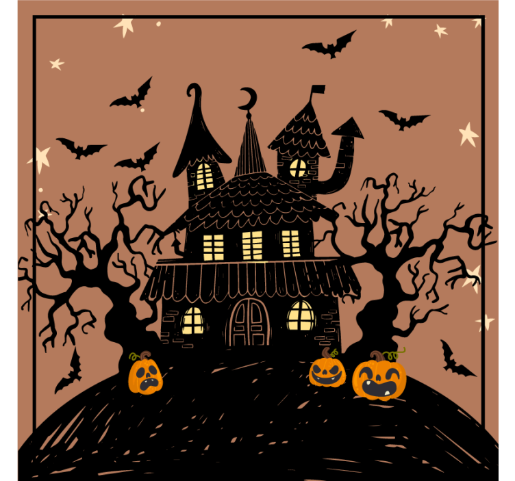 Casa stregata con pipistrelli sottobicchiere di halloween - TenStickers