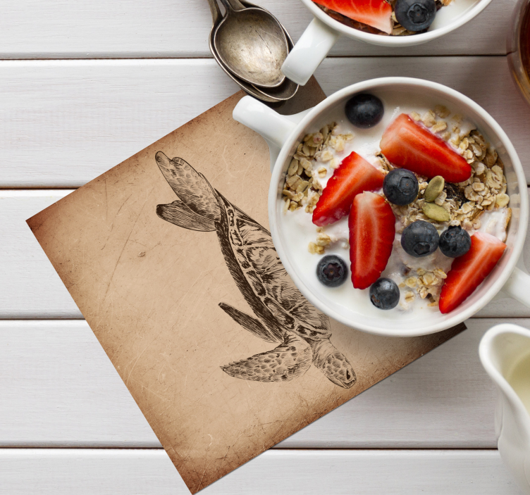 Illustrazione di tartaruga sottobicchiere vintage - TenStickers