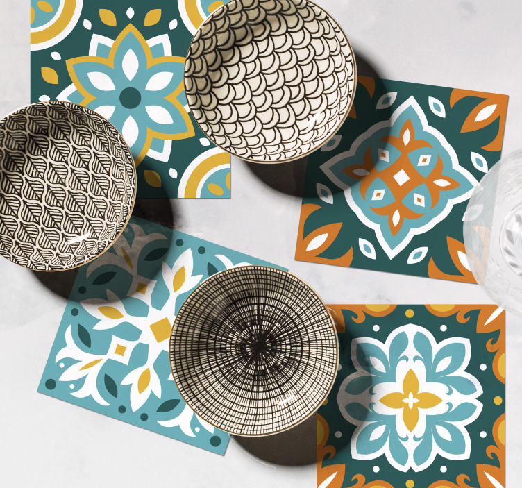 Sottobicchiere colorato ornamento piastrelle - TenStickers