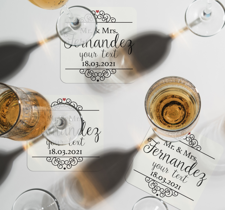 Sottobicchiere personalizzato matrimonio Il signor e la signora - TenStickers