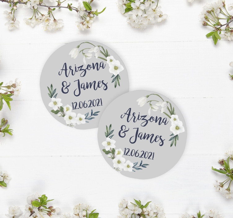 Sottobicchiere personalizzato matrimonio floreale personalizzato - TenStickers